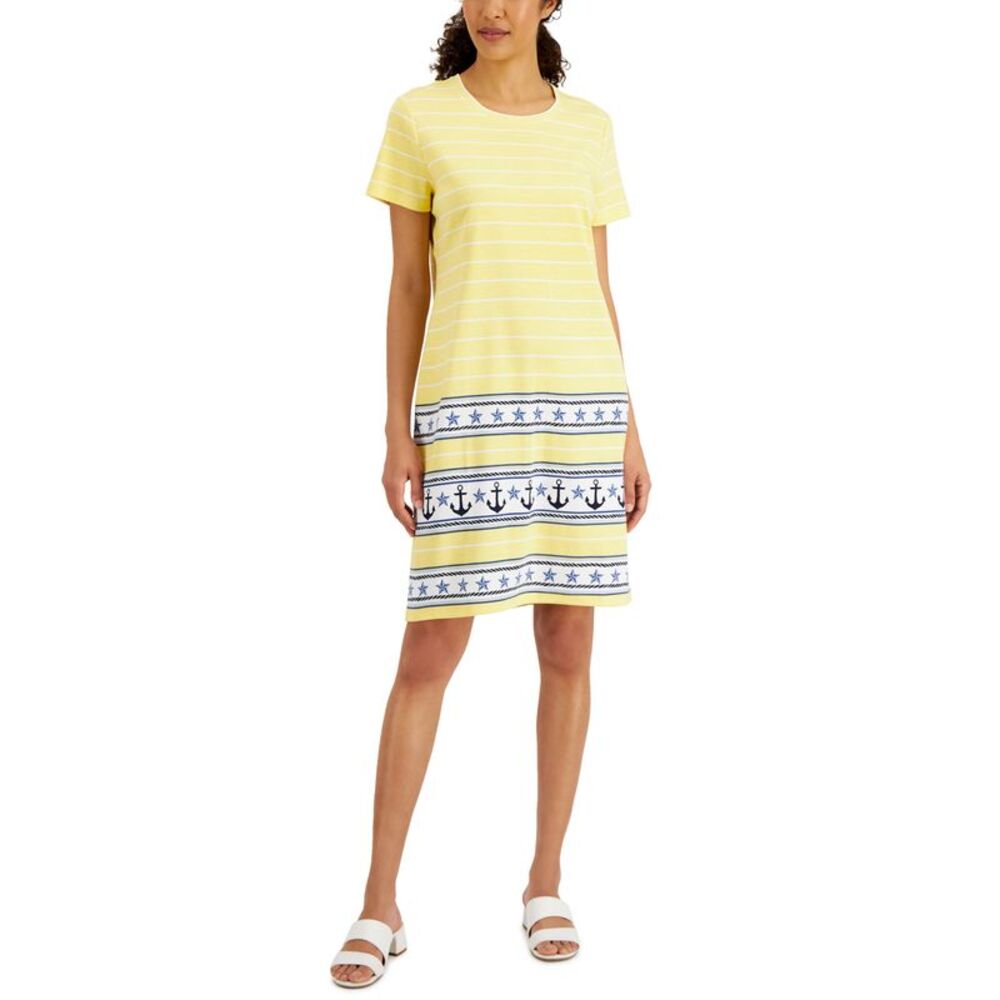 Karen Scott Womens Striped Printed Dress